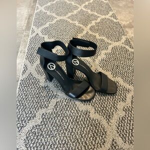 Wishbone Black Leather Heels